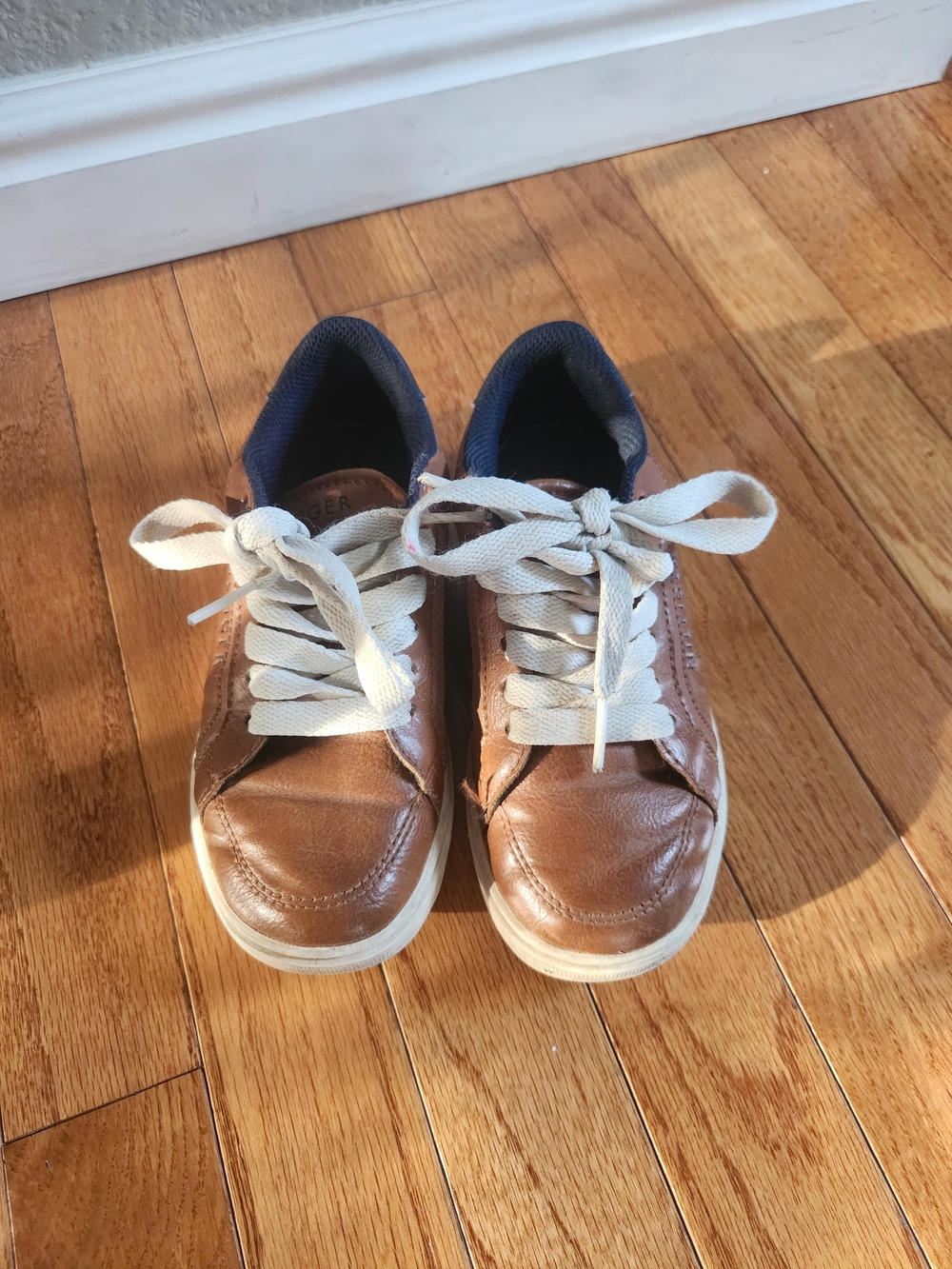 Tommy Hilfiger Brown Leather Kids Sneakers with White Laces